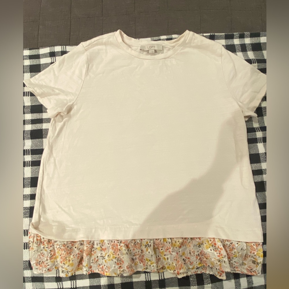 LOFT slub knit tshirt with eyelet chiffon trim